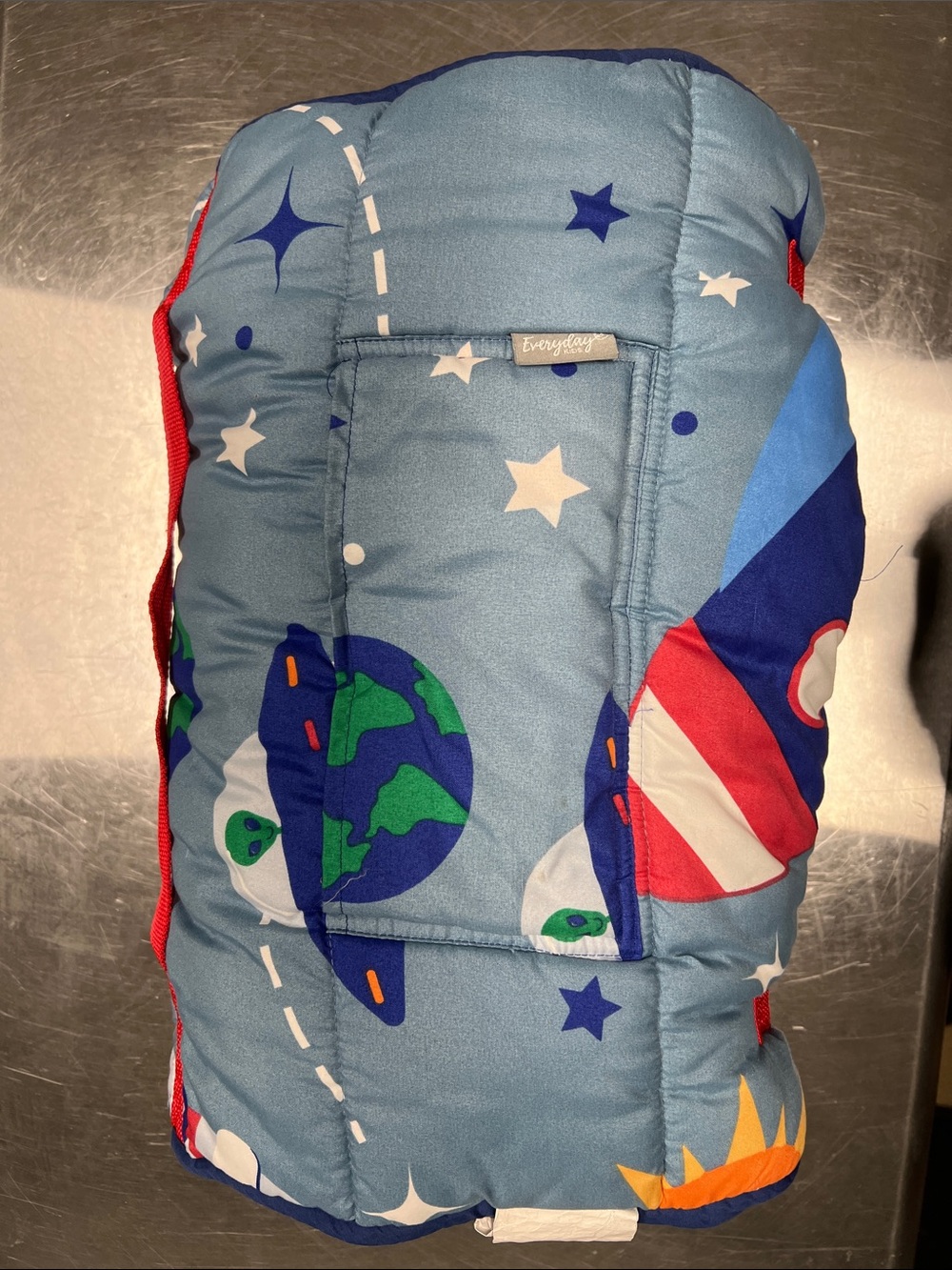 Kids Blue Space-Themed Nap Roll Pad with Planet & Star Print